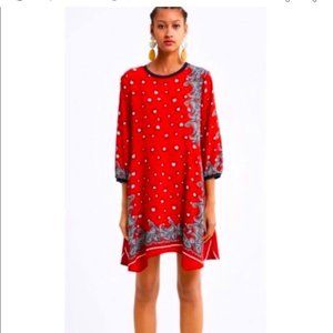 Zara red and navy paisley dress